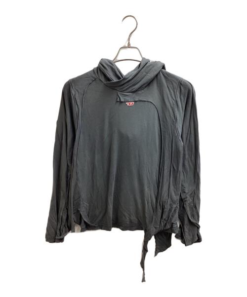 DIESEL（ディーゼル）DIESEL (ディーゼル) T-AGO　ダメージフードカットソー　A14794　 グレー サイズ:Mの古着・服飾アイテム