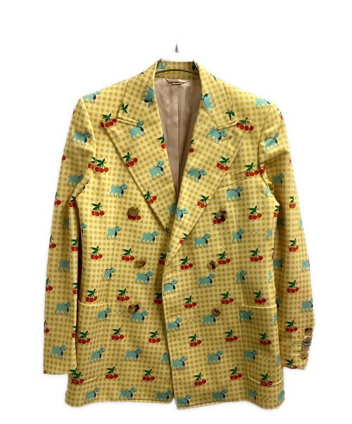 GUCCI（グッチ）GUCCI　 (グッチ) Harry Styles (ハリースタイルズ) 23SS / HA HA HA gingham jacket / ダブルテーラードジャケット イエロー サイズ:46の古着・服飾アイテム