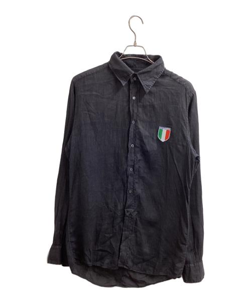 DOLCE & GABBANA（ドルチェ＆ガッバーナ）DOLCE & GABBANA (ドルチェ＆ガッバーナ) ワッペンリネンシャツ　TSR86 8053 ブラック サイズ:15 4/3　40の古着・服飾アイテム
