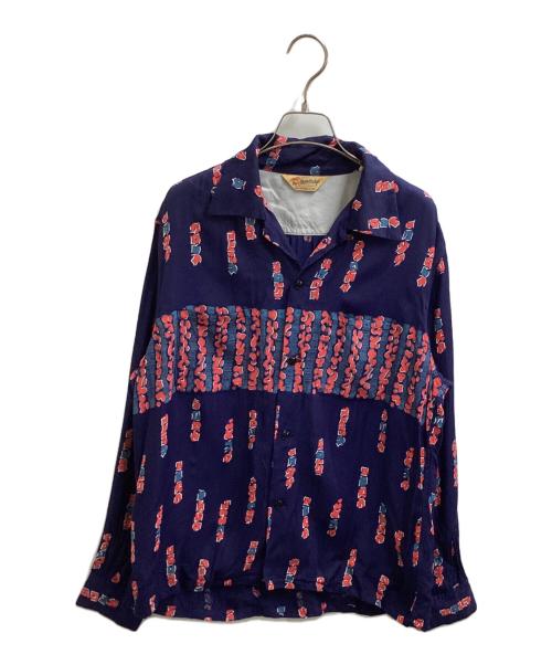 THE GROOVIN HIGH（ザ グルービン ハイ）The Groovin High (ザ グルービン ハイ) 1950s L/S Rayon Shirt / 50s レーヨンシャツ / Made in JAPAN /  ネイビー サイズ:Lの古着・服飾アイテム