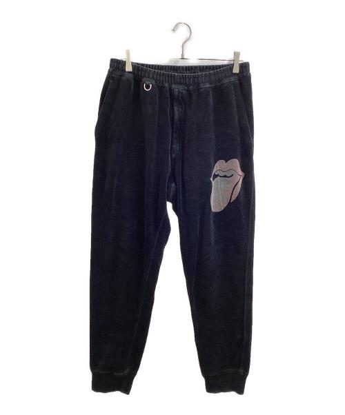 Mastermind JAPAN（マスターマインド ジャパン）Mastermind JAPAN (マスターマインド ジャパン) THEATER8 (シアターエイト) ROLLING STONES (ローリングストーンズ) ベロアパンツ / 8LR-PA05 ブラック サイズ:Lの古着・服飾アイテム