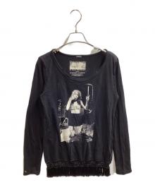 hysterics（ヒステリックス）の古着「Artist Print Fringe Hem T-Shirt / アーティストプリント 裾フリンジTシャツ / Artist Print Fringe Hem T-Shirt / Made in JAPAN」｜ブラック