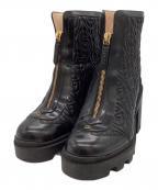 GUCCIグッチ）の古着「Gランバスレザーミッドヒールアンクルブーツ / イタリア製」｜ブラック