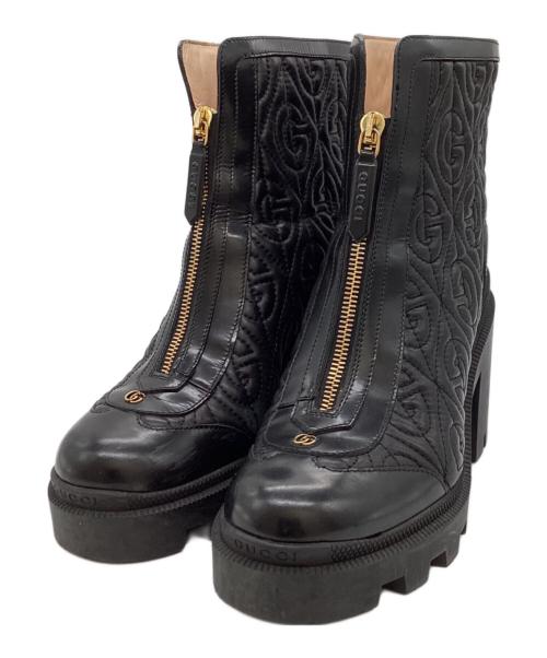 GUCCI（グッチ）GUCCI　 (グッチ) Gランバスレザーミッドヒールアンクルブーツ / イタリア製  ブラック サイズ:36 1/2の古着・服飾アイテム