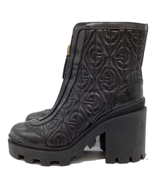 GUCCI（グッチ）GUCCI　 (グッチ) Gランバスレザーミッドヒールアンクルブーツ / イタリア製  ブラック サイズ:36 1/2の古着・服飾アイテム