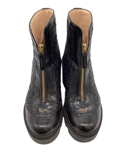 GUCCI（グッチ）GUCCI　 (グッチ) Gランバスレザーミッドヒールアンクルブーツ / イタリア製  ブラック サイズ:36 1/2の古着・服飾アイテム