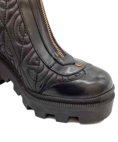 GUCCI（グッチ）GUCCI　 (グッチ) Gランバスレザーミッドヒールアンクルブーツ / イタリア製  ブラック サイズ:36 1/2の古着・服飾アイテム