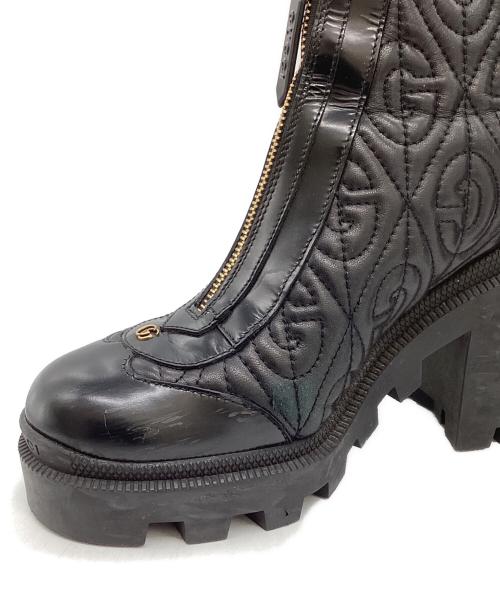 GUCCI（グッチ）GUCCI　 (グッチ) Gランバスレザーミッドヒールアンクルブーツ / イタリア製  ブラック サイズ:36 1/2の古着・服飾アイテム