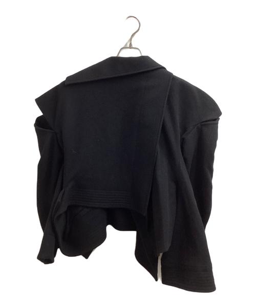 YOHJI YAMAMOTO（ヨウジヤマモト）YOHJI YAMAMOTO (ヨウジヤマモト) 1/16 FLANNEL 3D SLV ASYMMETRY COAT / F0-C65-104 / 1/16 フランネル3D SLV アシンメトリーコート / 24AW ブラック サイズ:1の古着・服飾アイテム