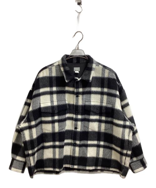 DELUXE（デラックス）Deluxe (デラックス) シャツジャケット / アルパカ混 / 日本製 ブラック×ホワイト サイズ:40の古着・服飾アイテム