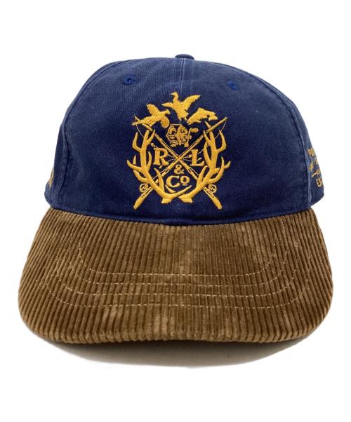 POLO RALPH LAUREN（ポロ・ラルフローレン）POLO RALPH LAUREN (ポロ・ラルフローレン) Crest Corduroy Bill Twill Ball Cap  / クレストコーデュロイビルツイルボールキャップ ネイビー×ブラウン サイズ:54cm～62cmの古着・服飾アイテム