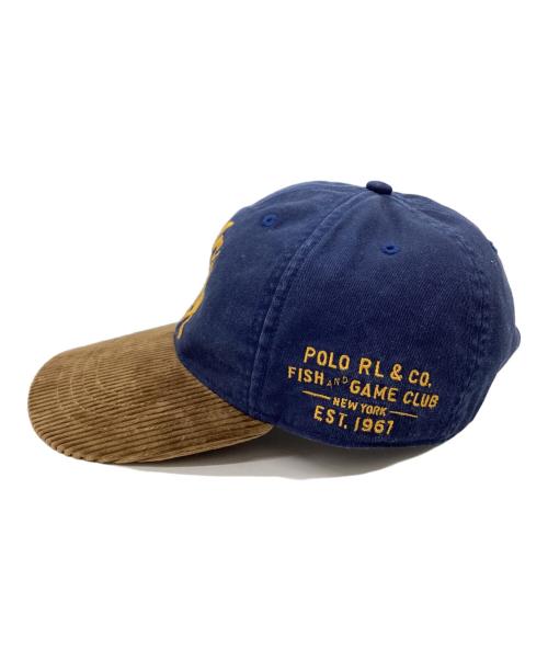 POLO RALPH LAUREN（ポロ・ラルフローレン）POLO RALPH LAUREN (ポロ・ラルフローレン) Crest Corduroy Bill Twill Ball Cap  / クレストコーデュロイビルツイルボールキャップ ネイビー×ブラウン サイズ:54cm～62cmの古着・服飾アイテム