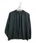 BALLSEYボールジィ）の古着「モノグラムプリント フリルネックブラウス　11-01-34-01035」｜グリーン