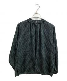 BALLSEY（ボールジィ）の古着「モノグラムプリント フリルネックブラウス　11-01-34-01035」｜グリーン