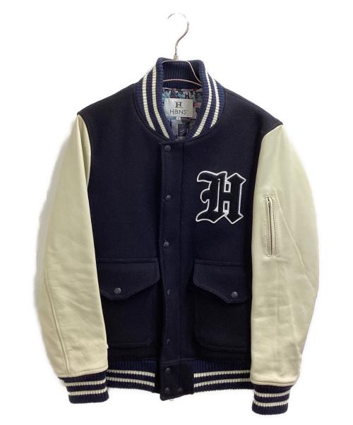 HBNS（ハバノス）HBNS (ハバノス) AWORD JACKET / アワードジャケット / スタジャン / 袖レザー ネイビー サイズ:Lの古着・服飾アイテム