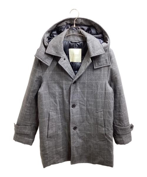 MACKINTOSH PHILOSOPHY（マッキントッシュ フィロソフィー）MACKINTOSH PHILOSOPHY Windowpane Check Down Coat Gray / ウインドウペンチェックダウンシングルコート グレー / H1C28-830-07 グレー サイズ:40の古着・服飾アイテム
