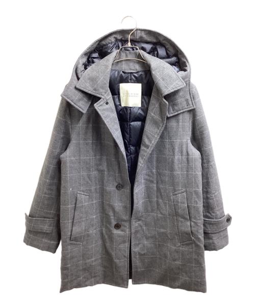 MACKINTOSH PHILOSOPHY（マッキントッシュ フィロソフィー）MACKINTOSH PHILOSOPHY Windowpane Check Down Coat Gray / ウインドウペンチェックダウンシングルコート グレー / H1C28-830-07 グレー サイズ:40の古着・服飾アイテム