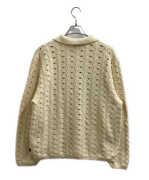 stussy（ステューシー）stussy　 (ステューシー) OPEN KNIT COLLARED SWEATER / オープンカラーニット / 117235 アイボリー サイズ:Lの古着・服飾アイテム