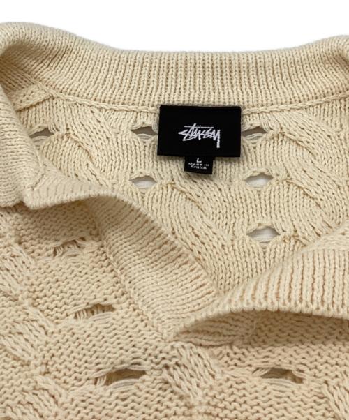 stussy（ステューシー）stussy　 (ステューシー) OPEN KNIT COLLARED SWEATER / オープンカラーニット / 117235 アイボリー サイズ:Lの古着・服飾アイテム