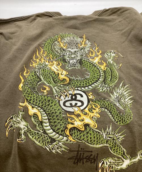 stussy（ステューシー）stussy (ステューシー) 2代目ドラゴンプリントTシャツ / 紺タグ / 90s / USA製 カーキ サイズ:Mの古着・服飾アイテム