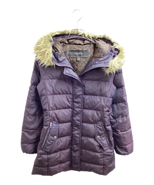 COACH（コーチ）COACH (コーチ) ファー付ダウンコート パープル サイズ:XSの古着・服飾アイテム
