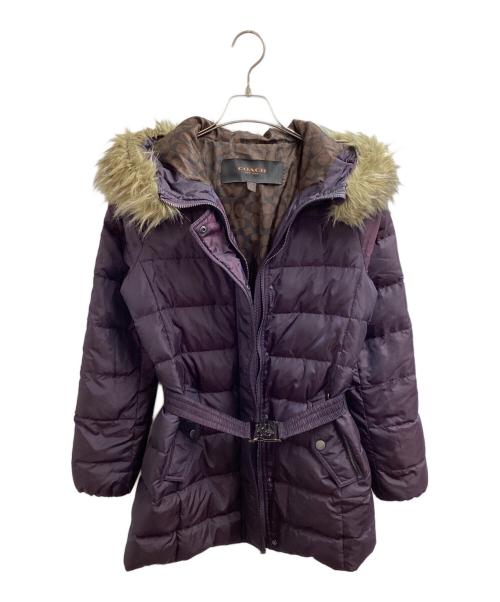 COACH（コーチ）COACH (コーチ) ファー付ダウンコート パープル サイズ:XSの古着・服飾アイテム