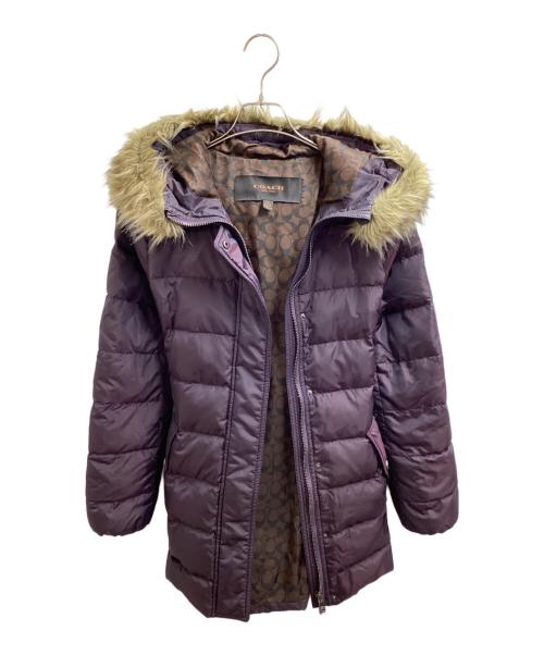 COACH（コーチ）COACH (コーチ) ファー付ダウンコート パープル サイズ:XSの古着・服飾アイテム
