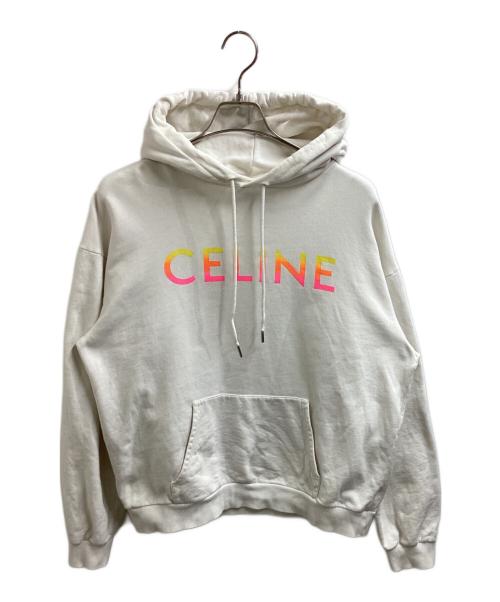 CELINE（セリーヌ）CELINE (セリーヌ) グレデーションロゴプルオーバーパーカー　2Y753670Q ホワイト サイズ:Lの古着・服飾アイテム