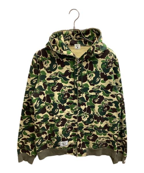 A BATHING APE（ア ベイシング エイプ）A BATHING APE (アベイシングエイプ) stussy (ステューシー) スカルサルカモジップパーカー / 30周年記念 / 10AW グリーン サイズ:Lの古着・服飾アイテム