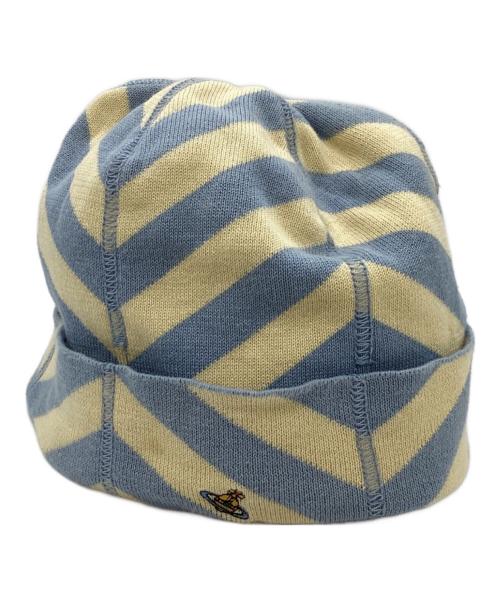 Vivienne Westwood（ヴィヴィアンウエストウッド）Vivienne Westwood (ヴィヴィアンウエストウッド) ニット帽 ブルー×ベージュ サイズ:-の古着・服飾アイテム
