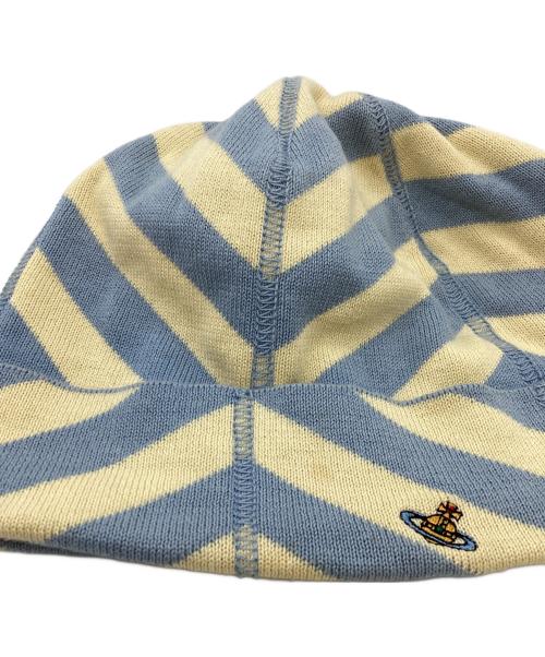 Vivienne Westwood（ヴィヴィアンウエストウッド）Vivienne Westwood (ヴィヴィアンウエストウッド) ニット帽 ブルー×ベージュ サイズ:-の古着・服飾アイテム