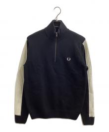 FRED PERRY（フレッドペリー）の古着「RIBBED SLEEVE HALF ZIP JUMPER / リブスリーブハーフジップジャンパー / K1545」｜ブラック
