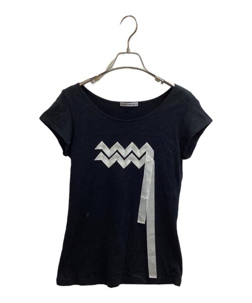 ISSEY MIYAKE（イッセイミヤケ）ISSEY MIYAKE (イッセイミヤケ) リボン貼り付けフレンチスリーブTシャツ ブラック サイズ:2の古着・服飾アイテム
