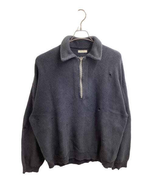 vainl archive（ヴァイナルアーカイブ）VAINL ARCHIVE (ヴァイナルアーカイブ) ダメージ加工ハーフジップニット / VASN23001 / JEFF / 23SS グレー サイズ:Mの古着・服飾アイテム