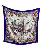 HERMESエルメス）の古着「スカーフ カレ90 La Folle Parade」｜ホワイト×ブルー