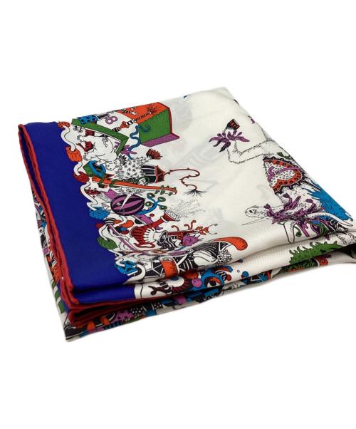 HERMES（エルメス）HERMES (エルメス) スカーフ カレ90 La Folle Parade ホワイト×ブルーの古着・服飾アイテム