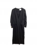 ALUNCアルン）の古着「マスキュリンロングドレス / Vネックワンピース / 031-4940162」｜ブラック