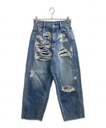 Ameri（アメリ）の古着「UND HARD DAMAGE LOOSE DENIM / ハードダメージルーズデニム / 0225208610890」｜インディゴ