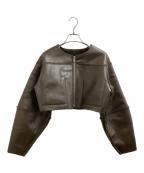 Ameriアメリ）の古着「BOA COLLARLESS REVERSIBLE SHORT JACKET（ボアカラーレスリバーシブルショートジャケット）/ 0125206960680」｜ブラウン×グリーン