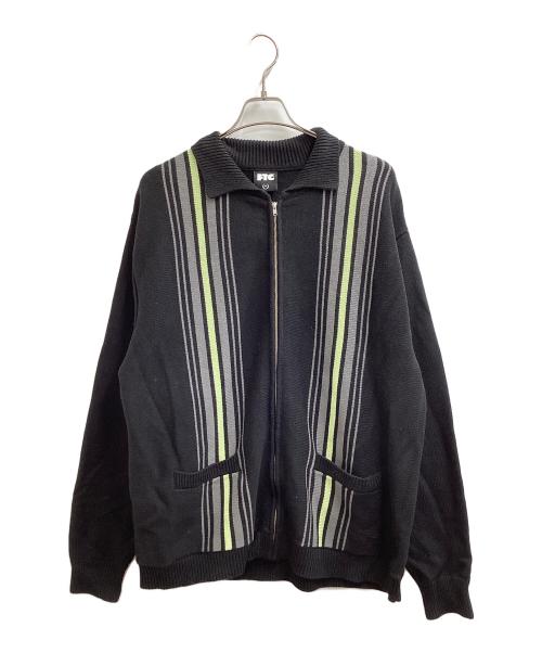 FTC（エフティーシー）FTC (エフティーシー) STRIPE ZIP UP KNIT CARDIGAN ブラック サイズ:XLの古着・服飾アイテム