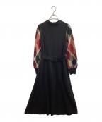 BLUE LABEL CRESTBRIDGEブルーレーベルクレストブリッジ）の古着「チェックスリーブコンシャスワンピース / 55J09-832-09」｜ブラック