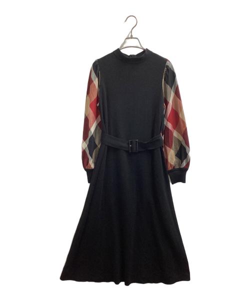 BLUE LABEL CRESTBRIDGE（ブルーレーベルクレストブリッジ）BLUE LABEL CRESTBRIDGE (ブルーレーベルクレストブリッジ) チェックスリーブコンシャスワンピース / 55J09-832-09 ブラック サイズ:36の古着・服飾アイテム