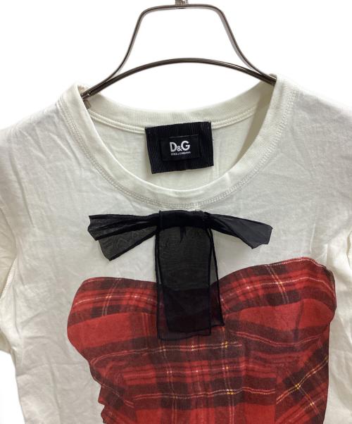 DOLCE & GABBANA（ドルチェ＆ガッバーナ）DOLCE & GABBANA (ドルチェ＆ガッバーナ) リボンプリントTシャツ ホワイト サイズ:36の古着・服飾アイテム