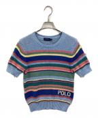 POLO RALPH LAURENポロ・ラルフローレン）の古着「MULTI-STRIPED S/S KNIT / POLO 半袖コットンニット / 211744790001」｜ブルー