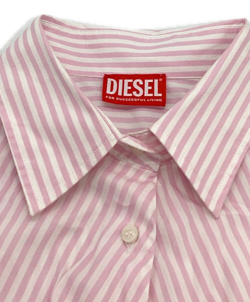 DIESEL（ディーゼル）DIESEL (ディーゼル) D-logo Asymmetric stripe shirt / A12877 ピンク サイズ:40の古着・服飾アイテム