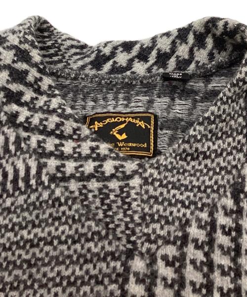 Vivienne Westwood ANGLOMANIA（ヴィヴィアンウエストウッドアングロマニア）Vivienne Westwood ANGLOMANIA (ヴィヴィアンウエストウッドアングロマニア) 千鳥柄 Vネックニット グレー サイズ:Mの古着・服飾アイテム