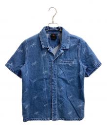 JORDAN（ジョーダン）の古着「AS W J SS AOP WVN TOP / 総柄ウォッシュドデニムシャツ」｜インディゴ