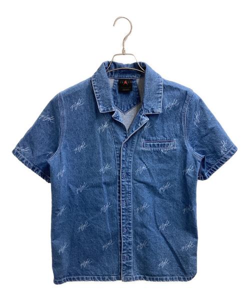 JORDAN（ジョーダン）JORDAN (ジョーダン) AS W J SS AOP WVN TOP / 総柄ウォッシュドデニムシャツ インディゴ サイズ:Sの古着・服飾アイテム