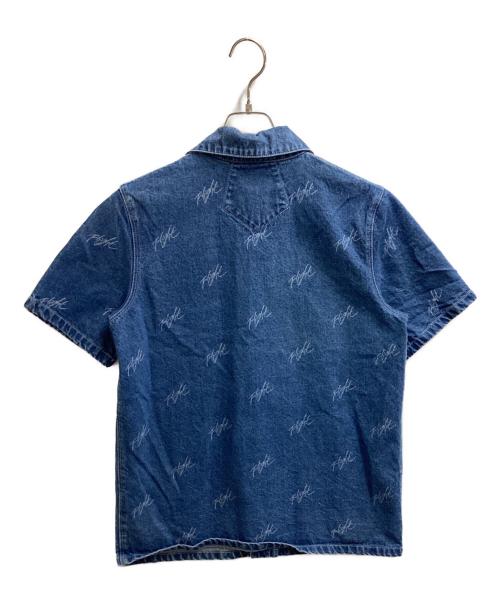 JORDAN（ジョーダン）JORDAN (ジョーダン) AS W J SS AOP WVN TOP / 総柄ウォッシュドデニムシャツ インディゴ サイズ:Sの古着・服飾アイテム