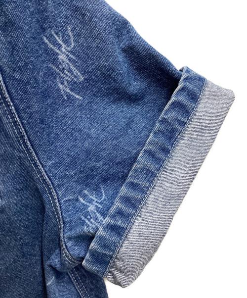 JORDAN（ジョーダン）JORDAN (ジョーダン) AS W J SS AOP WVN TOP / 総柄ウォッシュドデニムシャツ インディゴ サイズ:Sの古着・服飾アイテム
